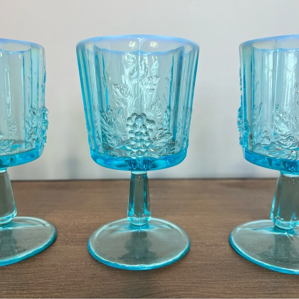 WESTMORELAND Vintage Paneled Grape Blue Opalescent Water Goblets - Set of 4